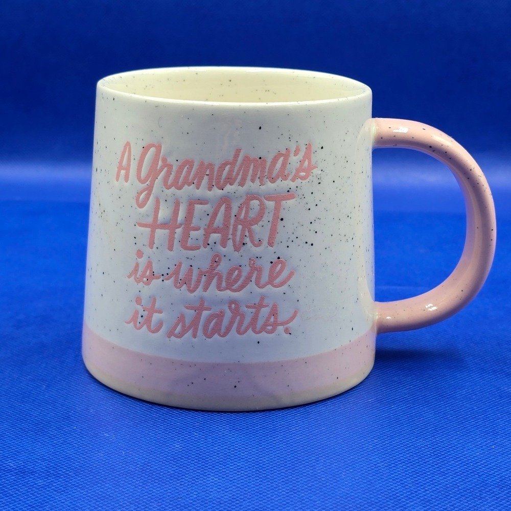 Hallmark Grandma's Heart Speckled Ceramic Coffee Mug Pink Cream Heart at‎ Bottom